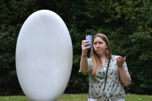 This is me! Getting caught taking a selfie in front of an egg in Florence's Boboli Gardens.